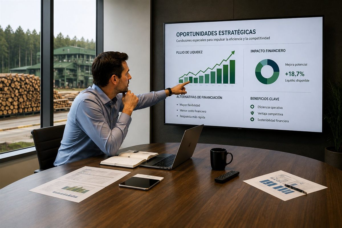 Empresario presentando las oportunidades estratégicas del mecanismo de registro de facturas